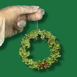 Kurt Adler Green Glittery Christmas Wreath Ornament - “Plum Pudding”